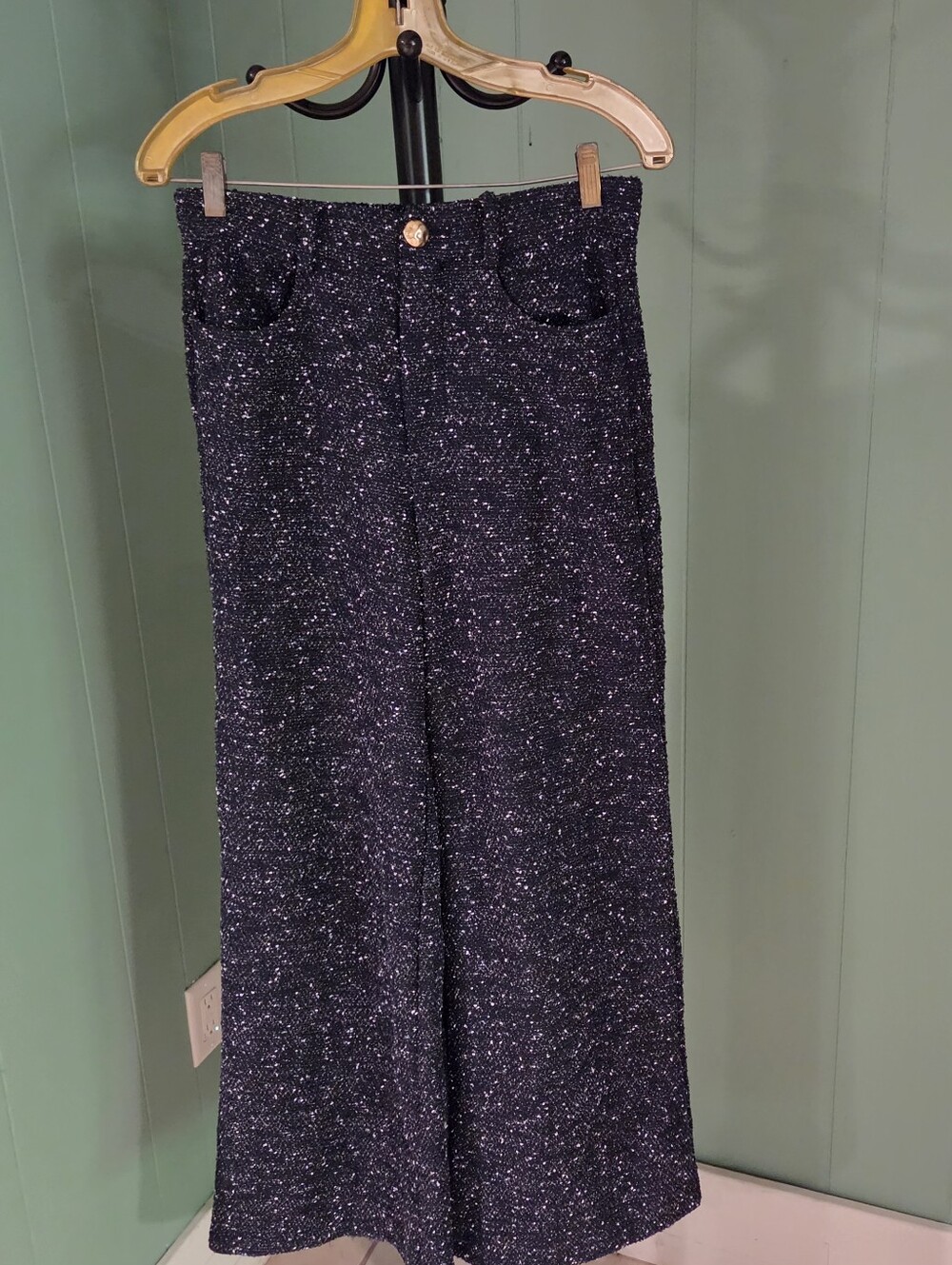 H&M Navy Speckled Knit Pants, Small, Wide Leg